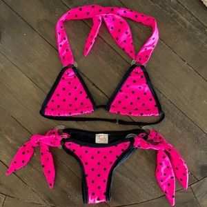 Trashy lingerie  neon pink black polkadot bikini